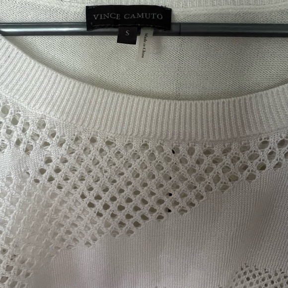 Vince Camuto sweater fishnet opening knitted white winter fall blouse top - Picture 2 of 4